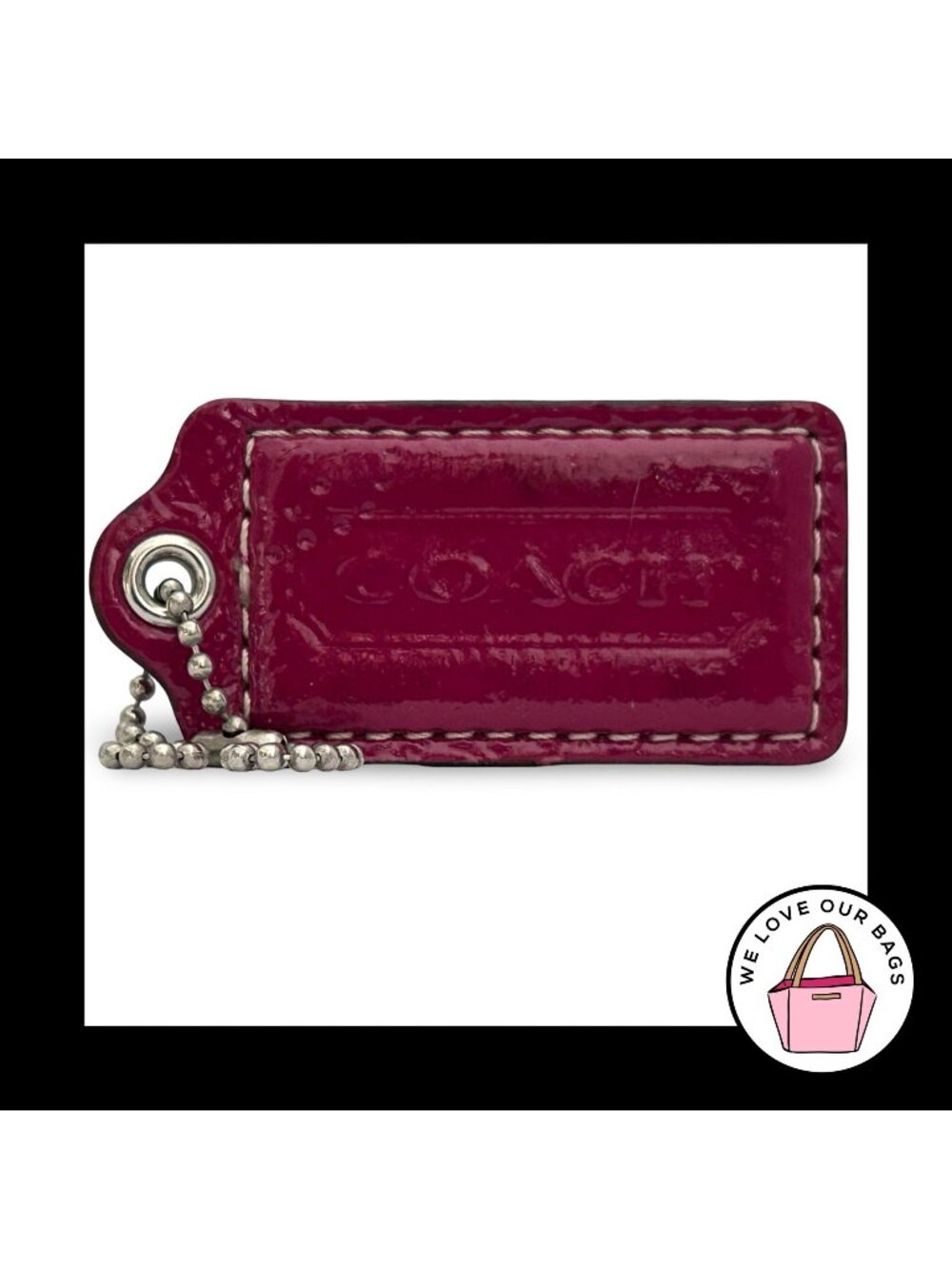 COACH HANG TAG 2.5" Pink Patent Leather Bag Charm Keychain Fob Nickel Large